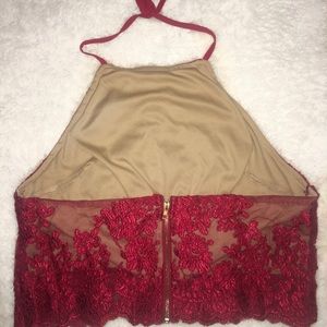 Dark red with tan dressy halter top